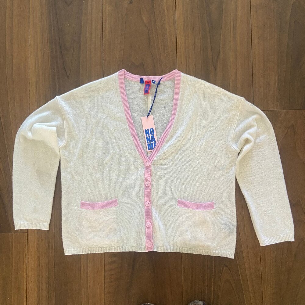 NWT Noname / Naked 100% Cashmere White Cardigan with Pink Trim - Unisex Medium